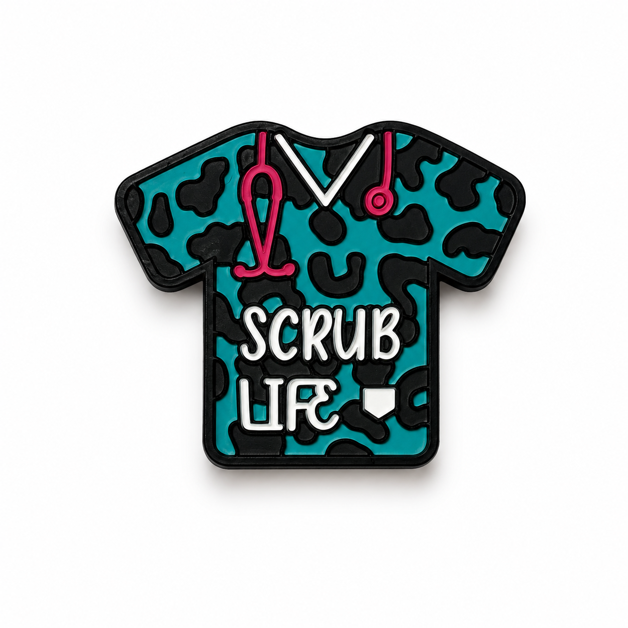 Scrub Life Siliconen Focal Bead – Verpleegster Blauwgroen Luipaardprint