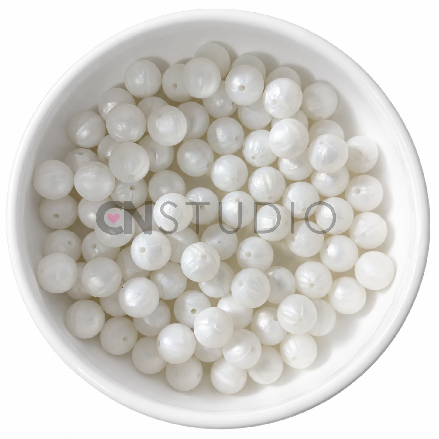 Siliconen kralen rond 15 mm – White Pearl