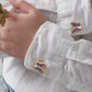 Elegant Copper Cufflinks in Purple, White, and Black