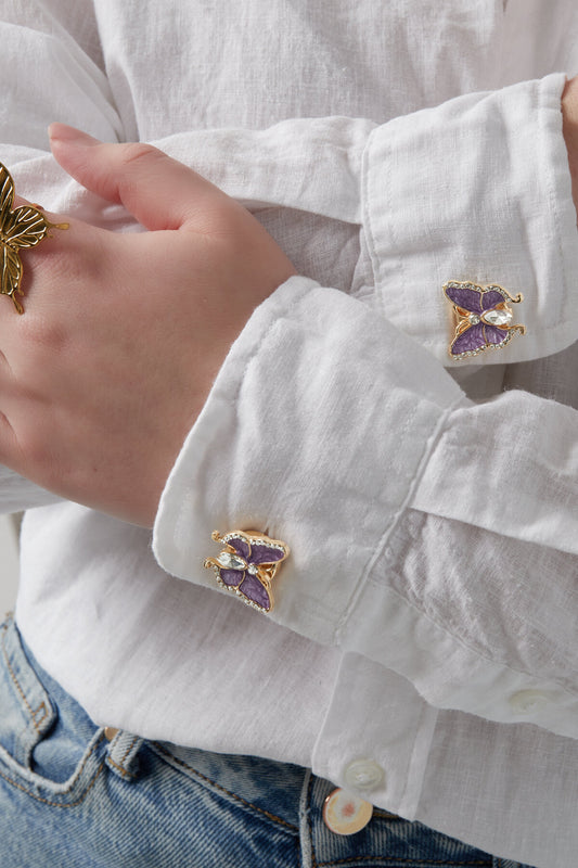 Elegant Copper Cufflinks in Purple, White, and Black