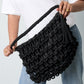 Elegant Black & Off-White Woven Beach Bag for Summer