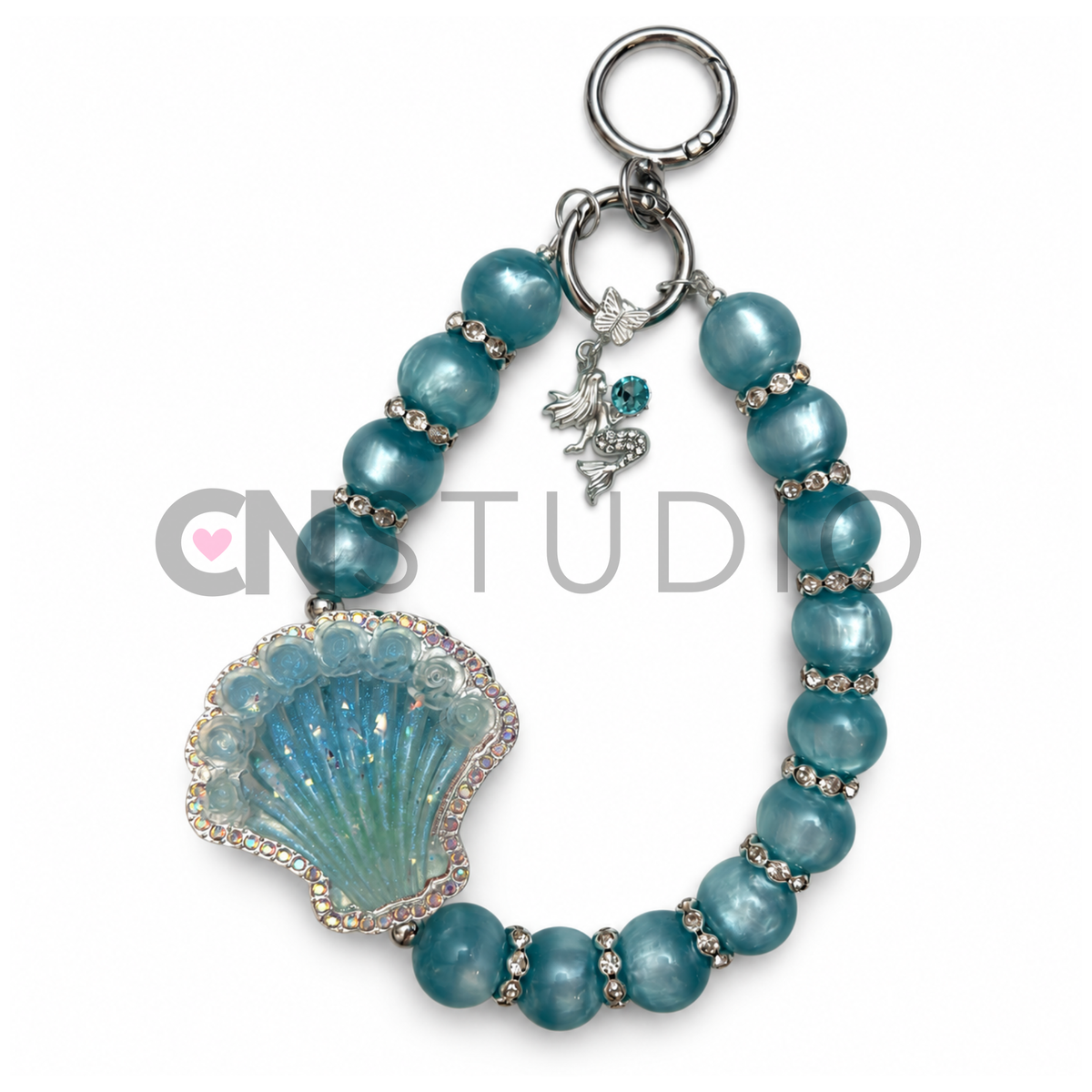 Turquoise telefoonkoord met schelp