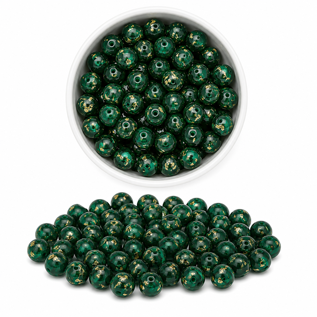 Aurora kralen Dark Green 16mm met goudfolie glinstering voor armbanden en DIY-sieraden