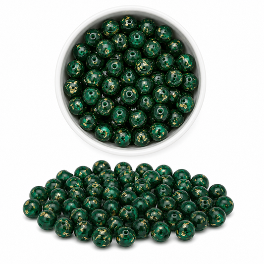 Aurora kralen Dark Green 16mm met goudfolie glinstering voor armbanden en DIY-sieraden