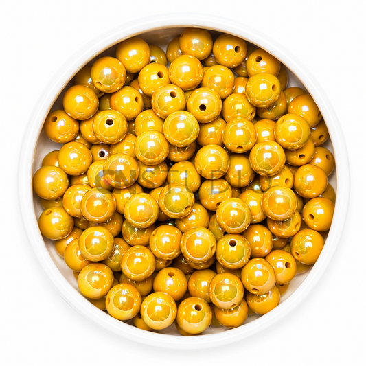 Parelmoer Kralen Mosterdgeel 16mm – Regenboog Glans