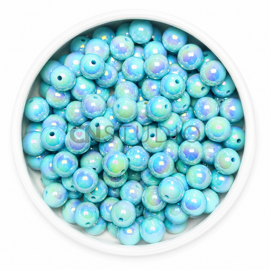 Parelmoer Kralen Turquoise 16mm – Regenboog Glans