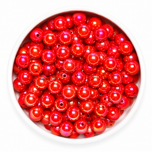 Parelmoer Kralen Rood 16mm – Regenboog Glans