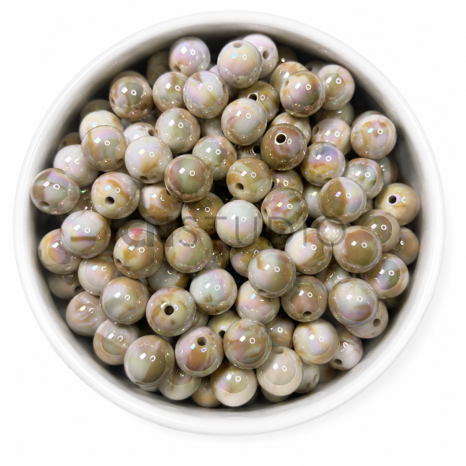 Marble parelmoer kraal 16mm Taupe – zacht grijsbeige marmerpatroon met hoog gepolijste glans
