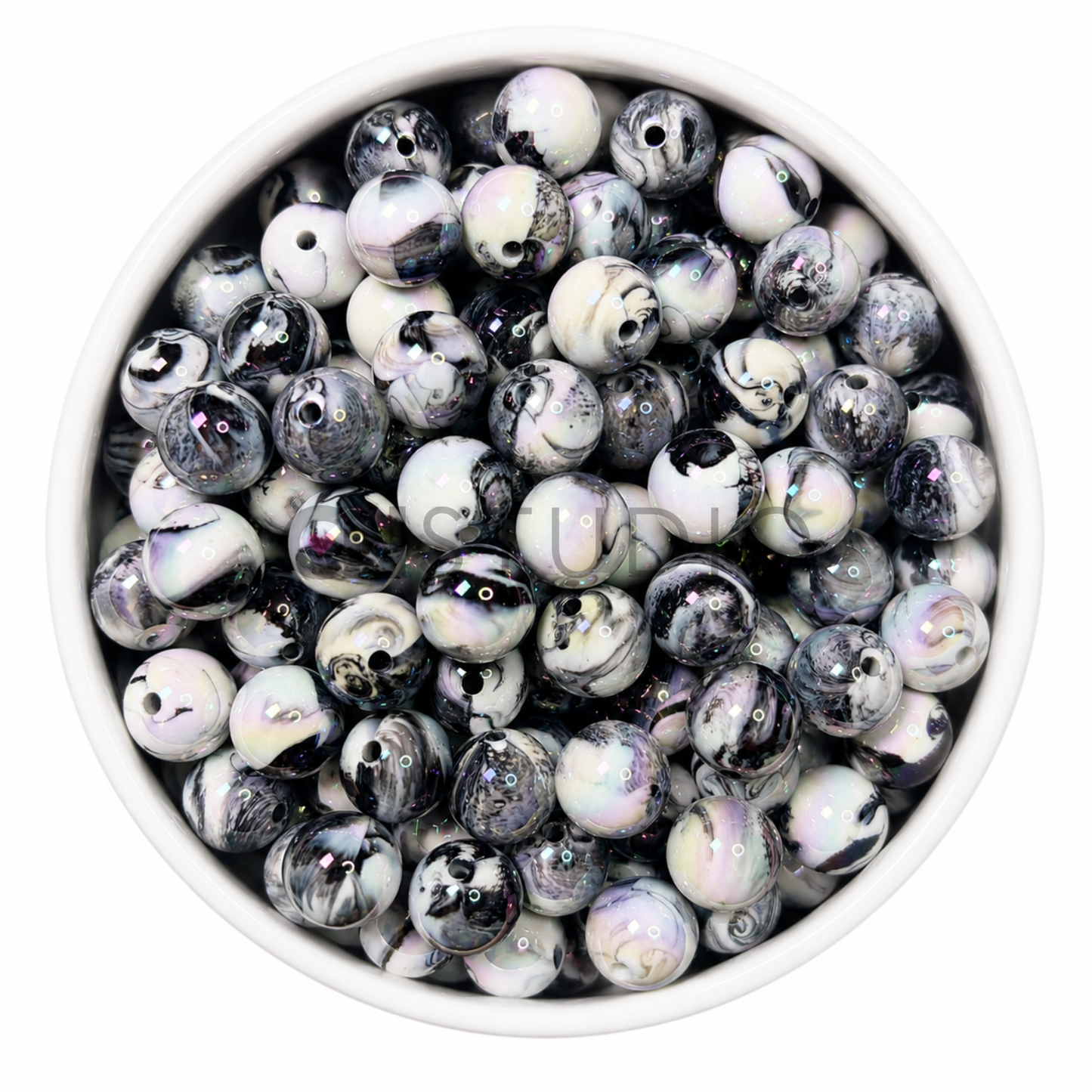 Marble Parelmoer Kraal 16mm – Black & White