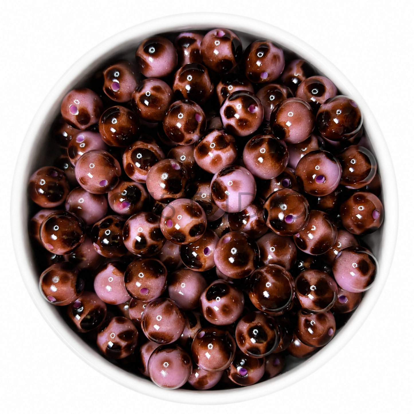 Safari glam kraal 16mm Pink – roze met bruine pantervlekken
