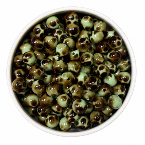 Safari glam kraal 16mm Olive Green – olijfgroen met bruine pantervlekken