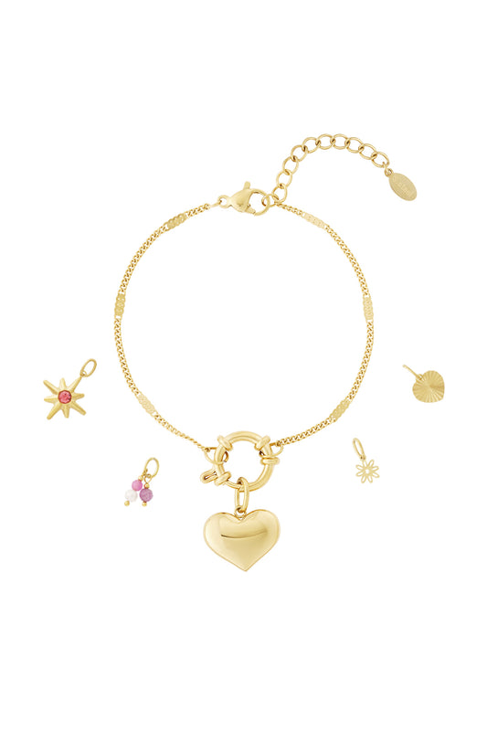 14K Gold Plated Heart Charm Bracelet for Women