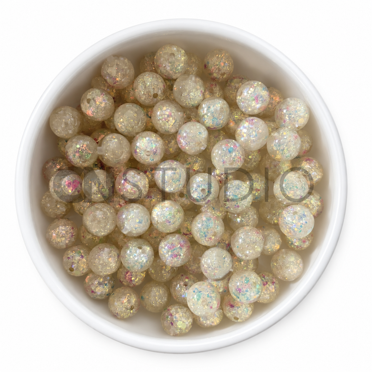 16 mm Crackle Kraal Champagne Confetti – holografische glitter kraal voor armbanden en DIY projecten