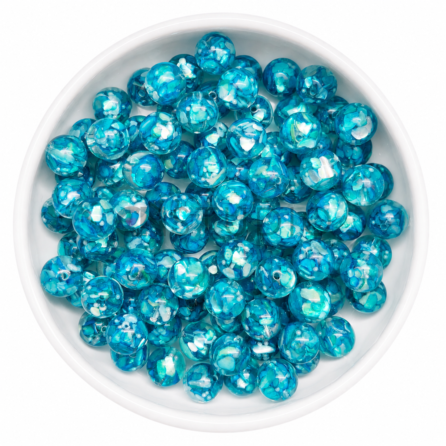 Crushed Schelp Kraal met Parel - Teal 16mm