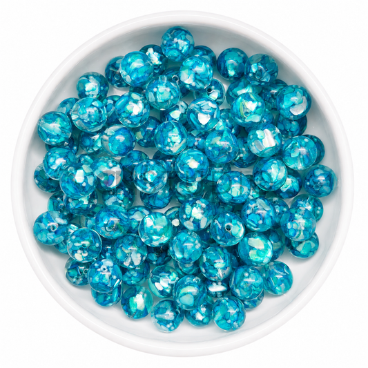 Crushed Schelp Kraal met Parel - Teal 16mm
