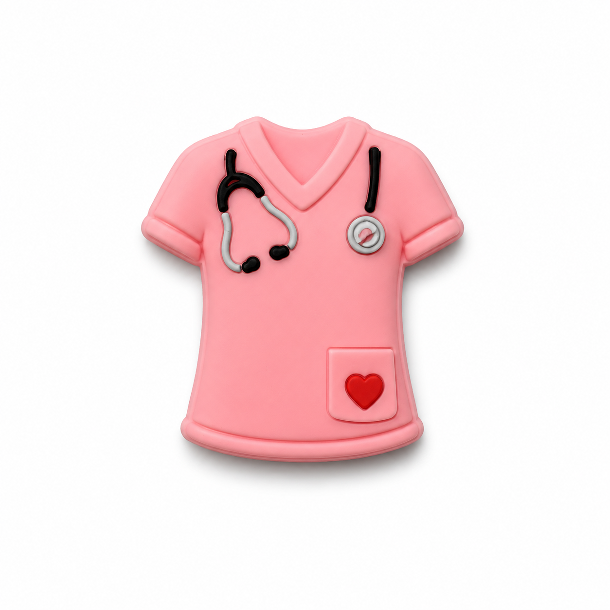 Verpleegster Scrub Siliconen Focal Bead – Roze met Stethoscoop en Hartje