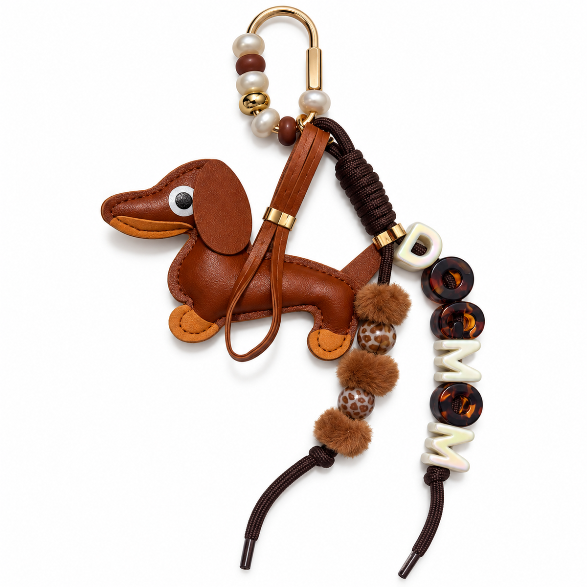 Tassenhanger teckel bruin met Dog Mom kralen