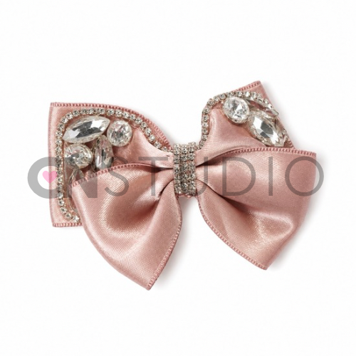 Luxe Satijnen Strik met Kristallen | Oud Roze Haaraccessoire