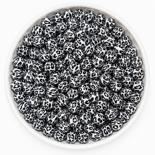 Siliconen Kraal 15 mm | Black White Panter