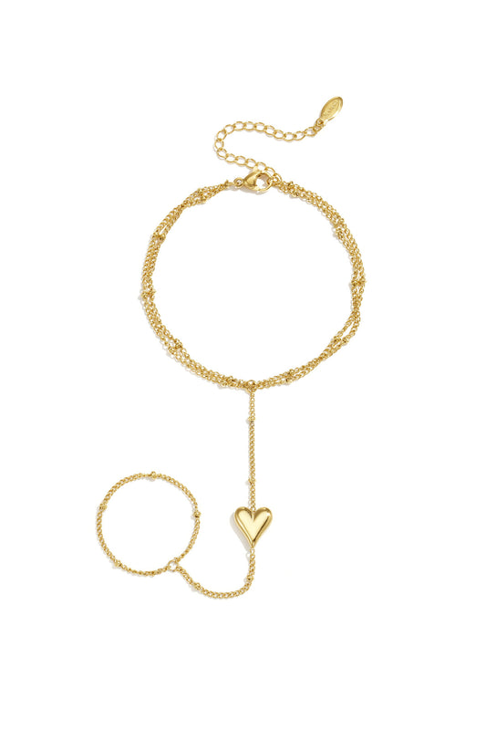 Elegant 14K Gold Plated Heart Hand Chain